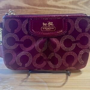 SOLD
Coach Ashley Signature Wristlet, Maroon & Metallic Gold, EUC